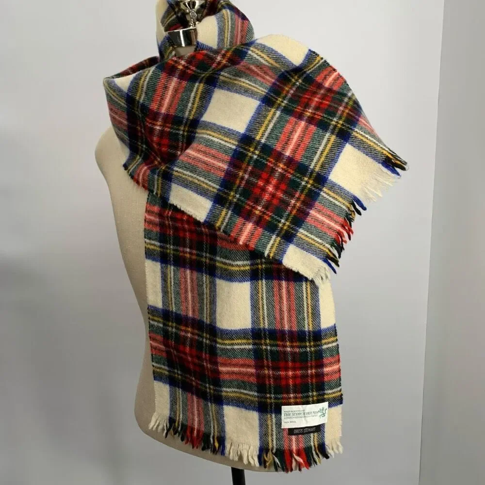 THE SCOTCH HOUSE 100% wool red plaid scarf mens womens unisex